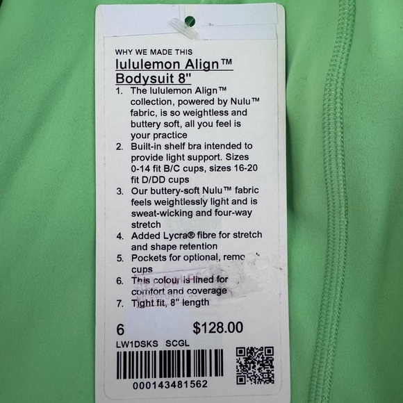 NWT Lululemon Green Sleeveless Nulu Align Bodysuit Size 6 - Picture 4 of 4